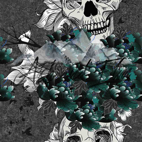 Teal Floral Skull Yardage Listing